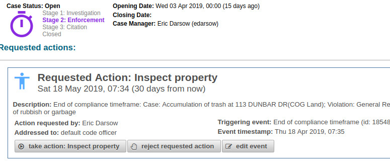 COGConnect code enforcement case status and action requests